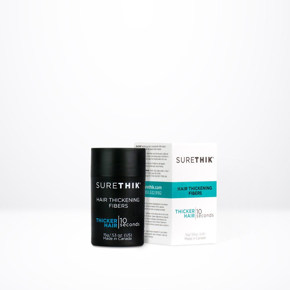 SureThik® blends in and bonds electro-statically with your existing hair, dramatically building up hair structure and volume. Even seemingly bald areas on the scalp contain thousands upon thousands of tiny vellus hairs which SureThik® can pump up and dramatically increase in appearance.