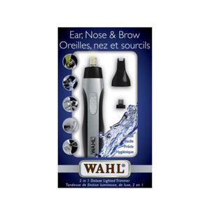 The Wahl 2 in 1 Deluxe Lighted Trimmer features an integrated mini spotlight allowing you to never miss a hair. Includes a rotary head for nose and a reciprocating head for ear and precision trimmi...