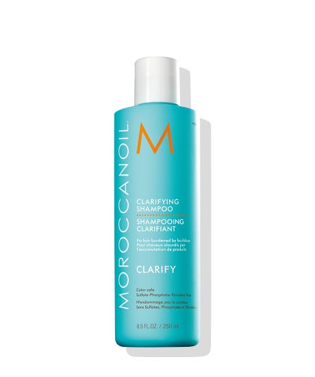 Wet hair completely to activate a rich, luxurious lather from the highly concentrated Moroccanoil® Clarifying Shampoo. To completely remove buildup, continue to add water while gently massaging the shampoo throughout hair and scalp. Rinse thoroughly until water runs clear. Repeat if needed. Follow with a Moroccanoil conditioner or mask. This clarifying shampoo may be used twice a month; or up to once or twice weekly for those who use a lot of hair products, swim regularly or have hard water.